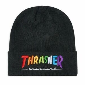 Thrasher Skateboard Magazine Rainbow Logo Black Beanie